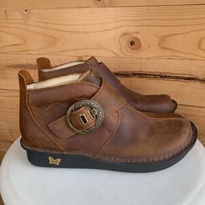 Alegria Ankle Boots 40 Caiti Tawny Leather Boho Chunky Buckle Comfort